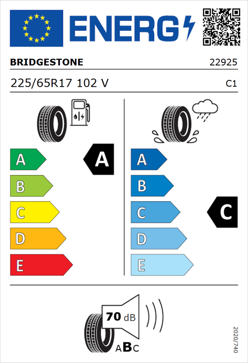 Tyre Label for Bridgestone Turanza Eco 225/65R17 102V
