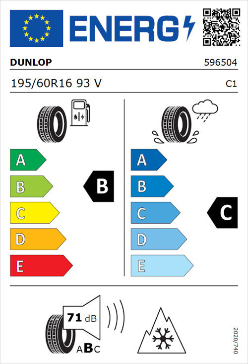 Tyre Label for Dunlop All Season 2 195/60R16 93V