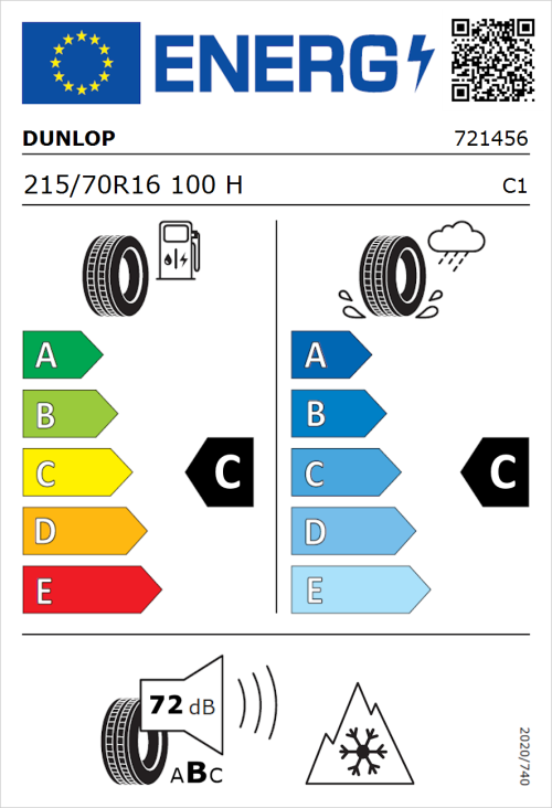 Tyre Label for Dunlop All Season 2 215/70R16 100H