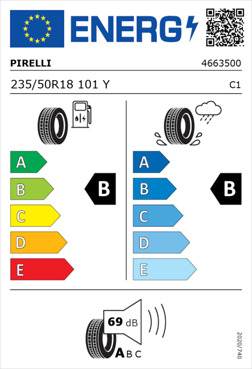 Tyre Label for Pirelli Powergy 2 235/50R18 101Y