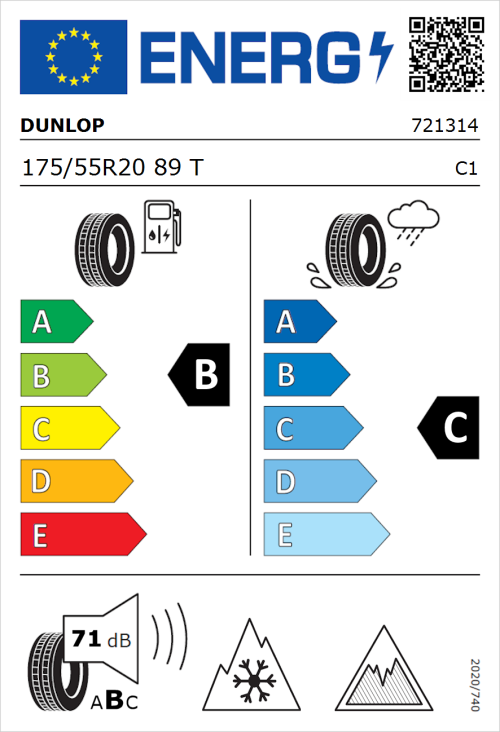 Tyre Label for Dunlop All Season 2 175/55R20 89T