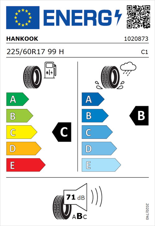 Tyre Label for Hankook Ventus Prime 2 K115 225/60R17 99H
